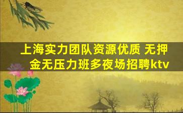 上海实力团队资源优质 无押金无压力班多夜场招聘ktv